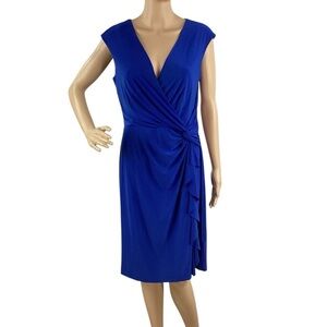 Lauren Ralph Lauren Royal Blue Faux Wrap V-Neck Dress Size 10